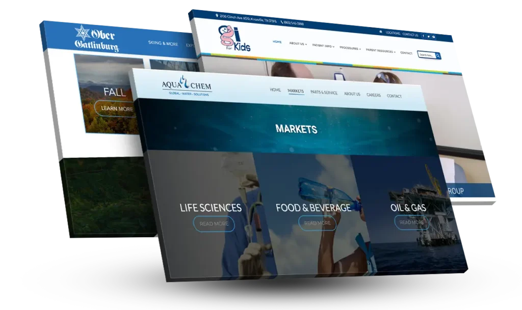 Various websites displayed on white background.