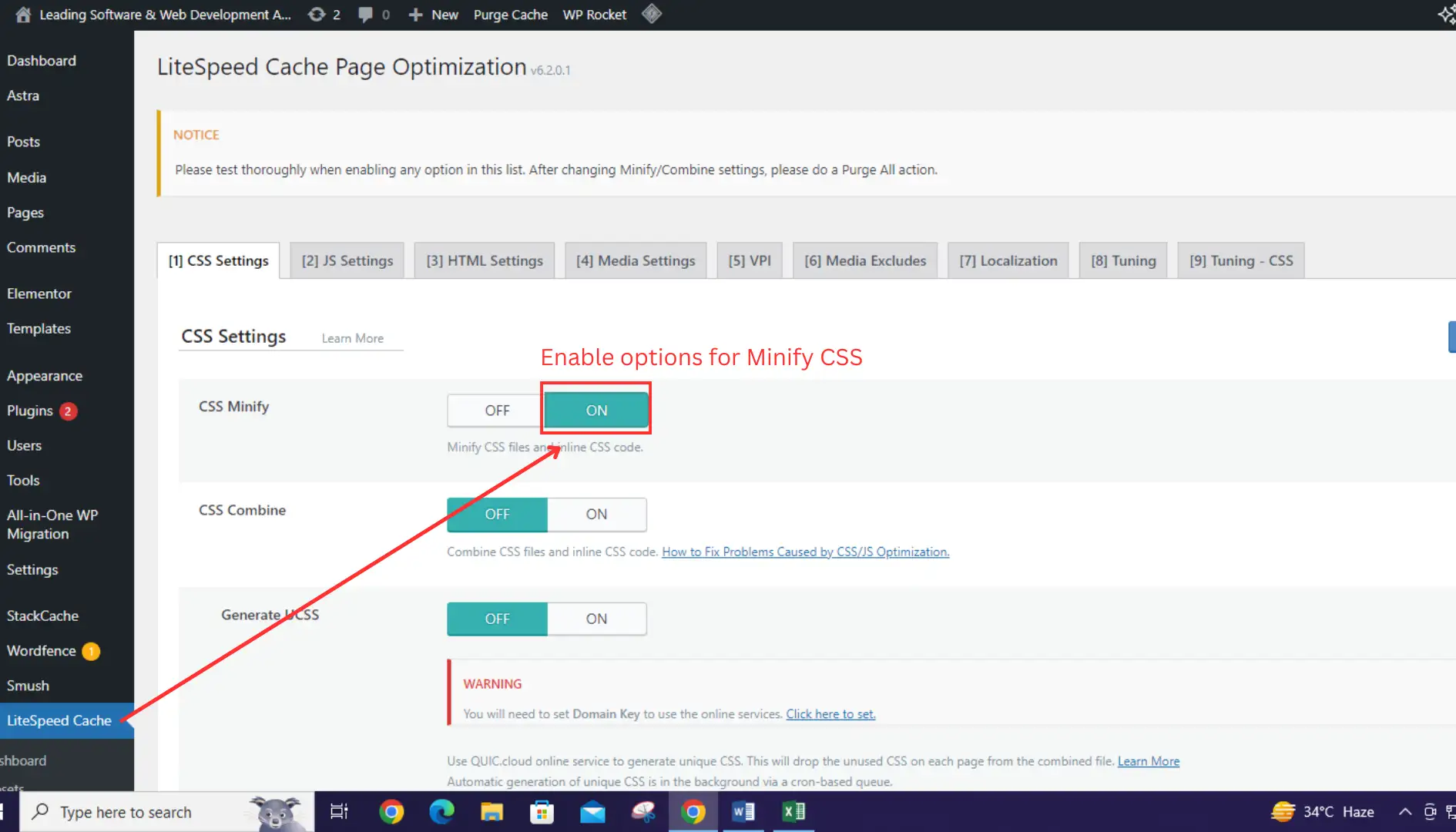 Customize WordPress settings with Minify Css feature.
