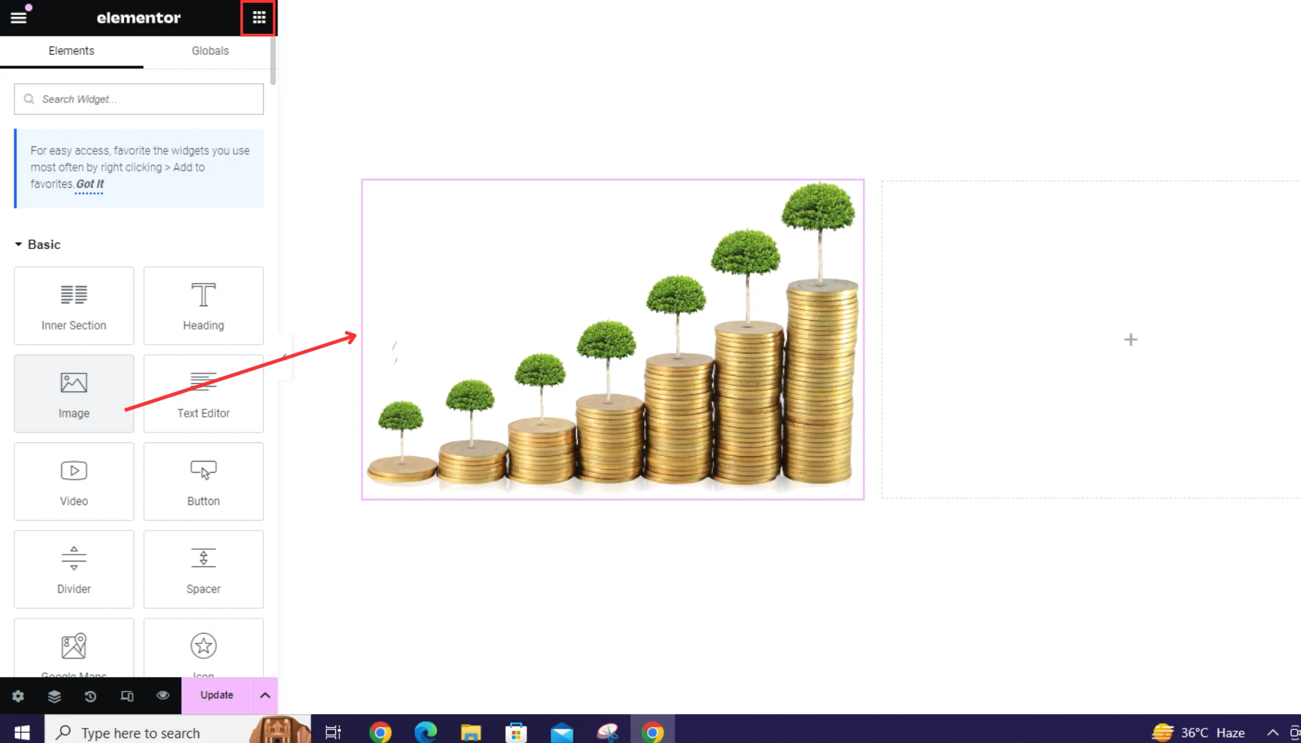 Computer screen displaying tree and money, symbolizing growth and wealth.