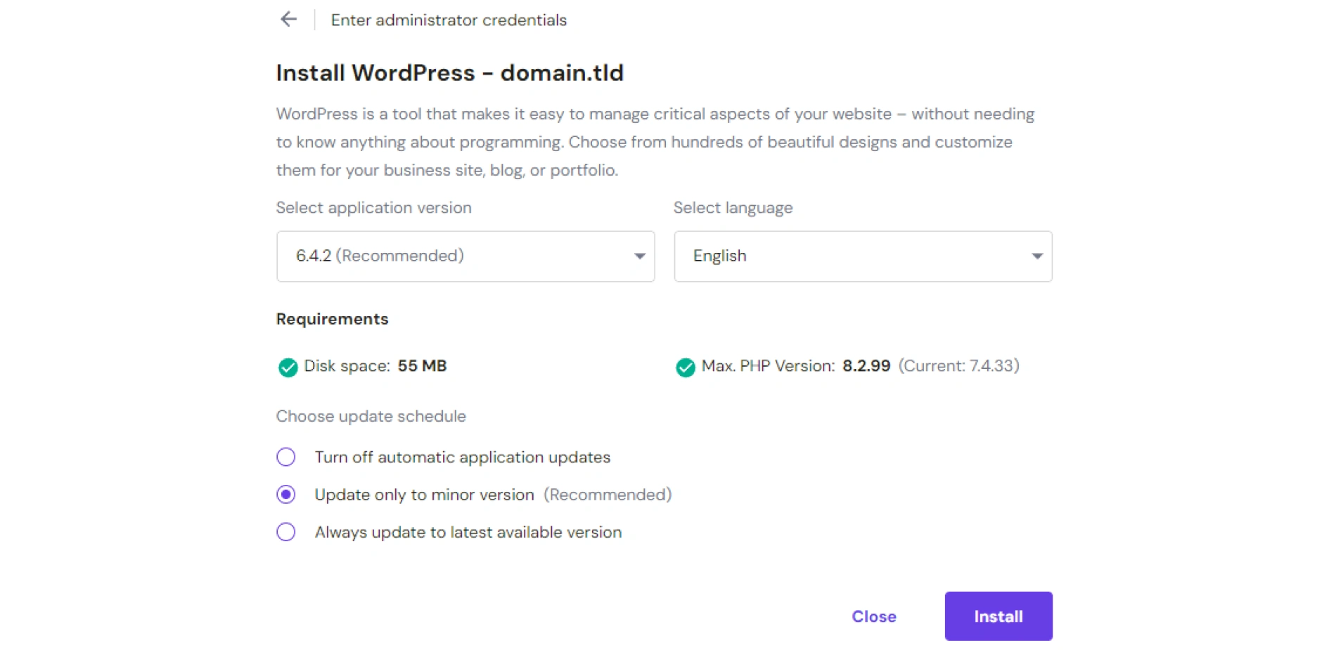 Settings page for WordPress: Customize your website's appearance, plugins, and user preferences.