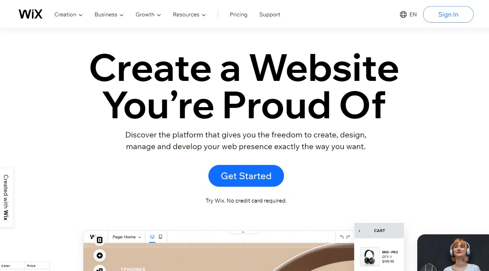 An image of the Wix website builder featuring the phrase 'build a website, create your future.