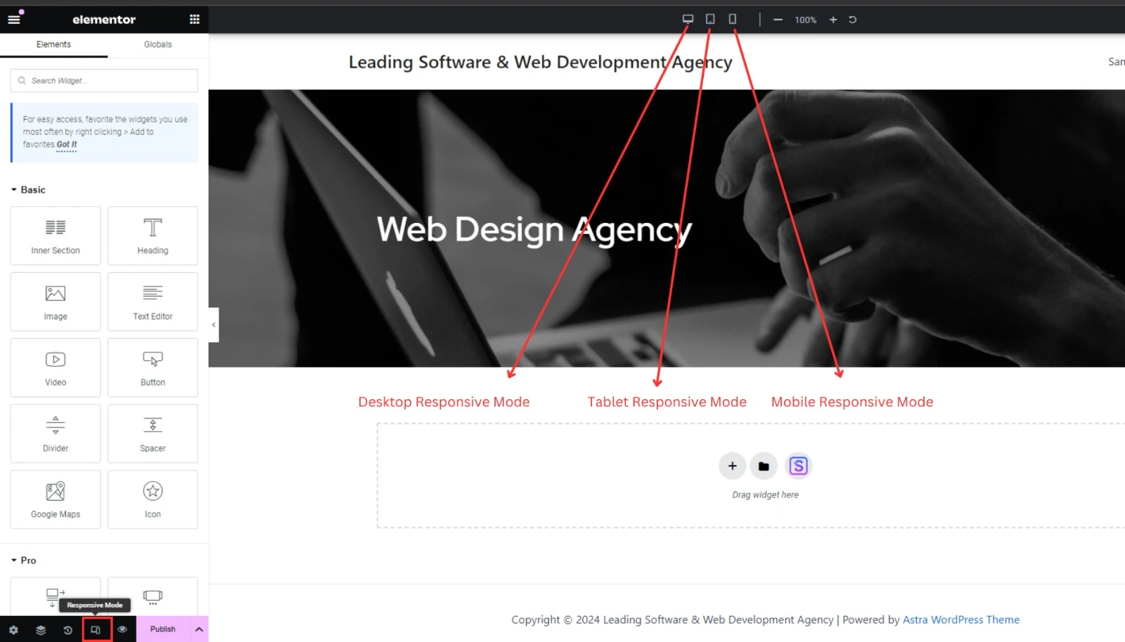 Browser displays highlighted web design agency page in responsive mode.