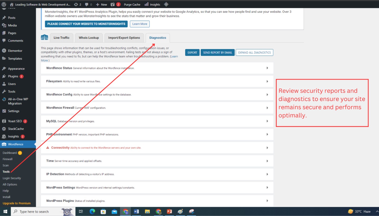 WordPress settings page, displaying